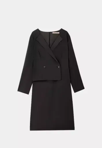 Black Notch Lapel Double-Breasted Dress